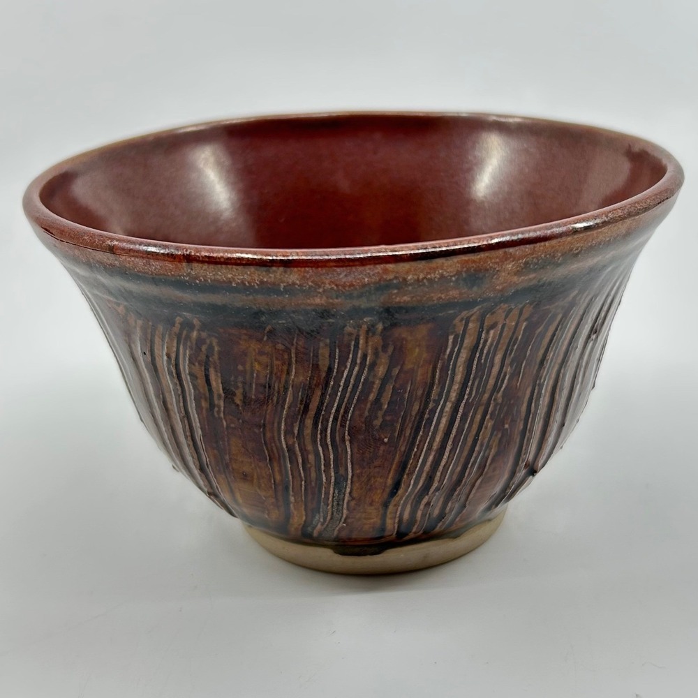 Handmade Hand Thrown Studio Pottery Earthy Brown Bark Serving Bowl Empty Bowl